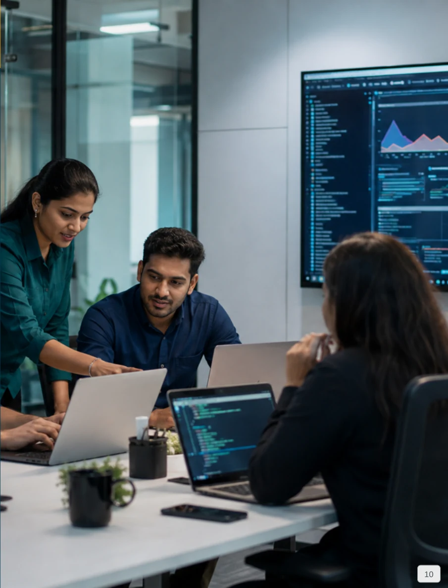 Team collaborating in a technology office
